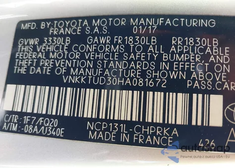 2017 Toyota Yaris L from USA, damaged, VIN VNKKTUD30HA081672